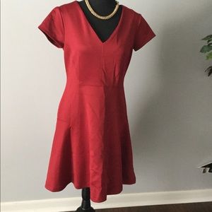 Red Polyester V Neck Dress